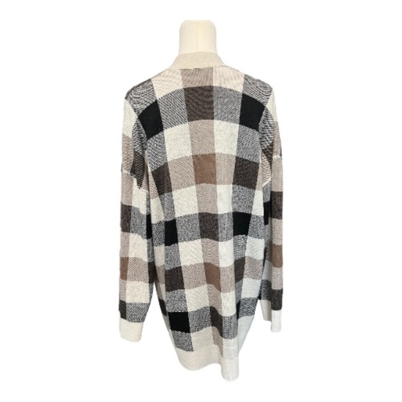 ๐ โจ NWOT LOFT Brown Beige Black Cream Plaid Button Front Cardigan | Size XL - Picture 4 of 8